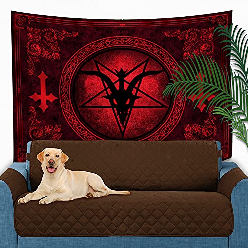 Uhometap Goat Head Pentagram Tapestry Gothic Devil Demon Baphomet Satanic Symbol Tapestry Mysterious Hippie Tapestry Wall Hanging For Living Room 80X60 Inches Gtwyuh534 #TOP3