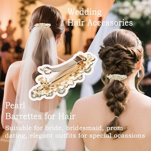 image for ELLOPH Gold Pearl Hair Clips Barrettes for Women French Rhinestone Fan