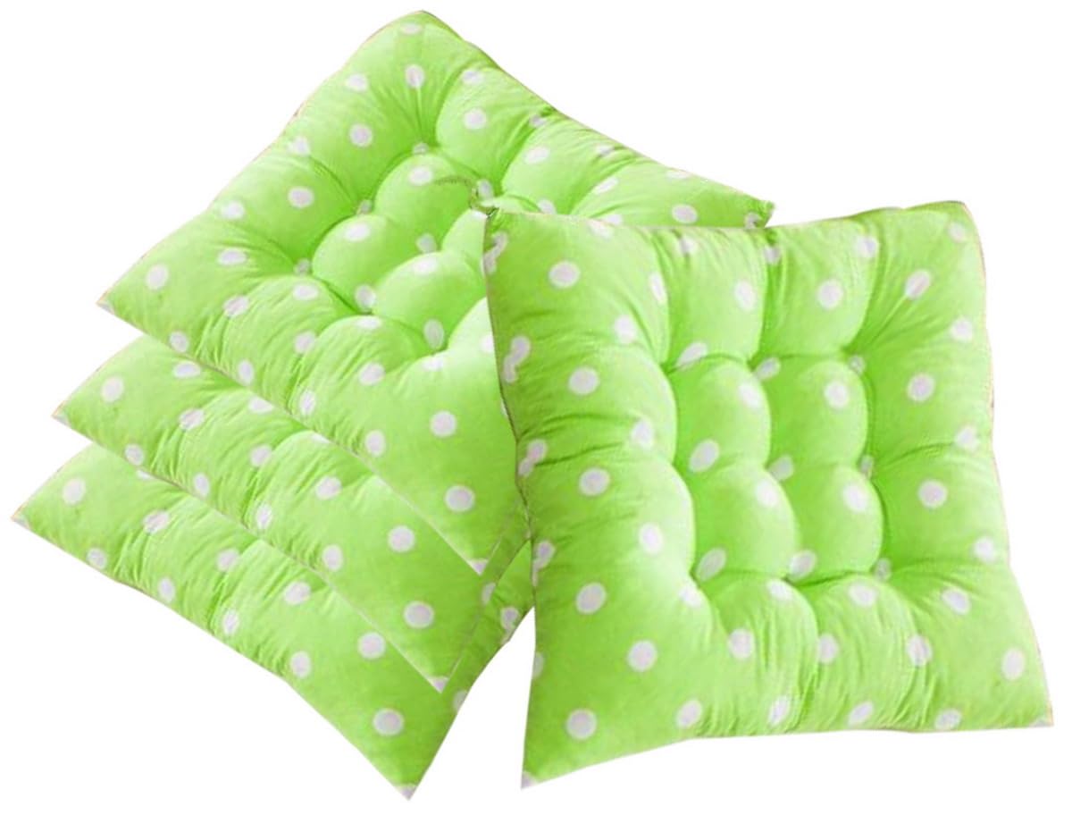 AOOPOO Set of 4 Chair Cushion Pads, Square Plaid Chairs Seat Pad for Kitchen/Dining/Garden Seat Cushions with Ties, 16" x 16" Thick Soft Comfy Seating for Indoor/Outdoor Decors (Polka dots-green)