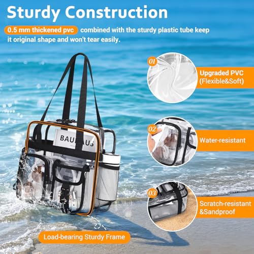 Image of Clear Tote Bag, Heavy Duty PVC 12x 12x6 in Clear Bag for Stadium Events for Women Men