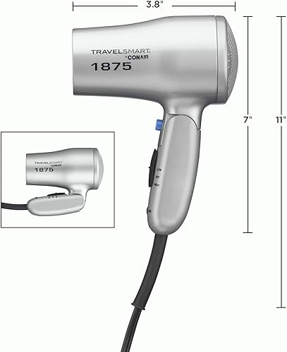 Miniatura 2 de Conair Secador de pelo compacto de doble voltaje de 1875 vatios con mango plegable, gris
