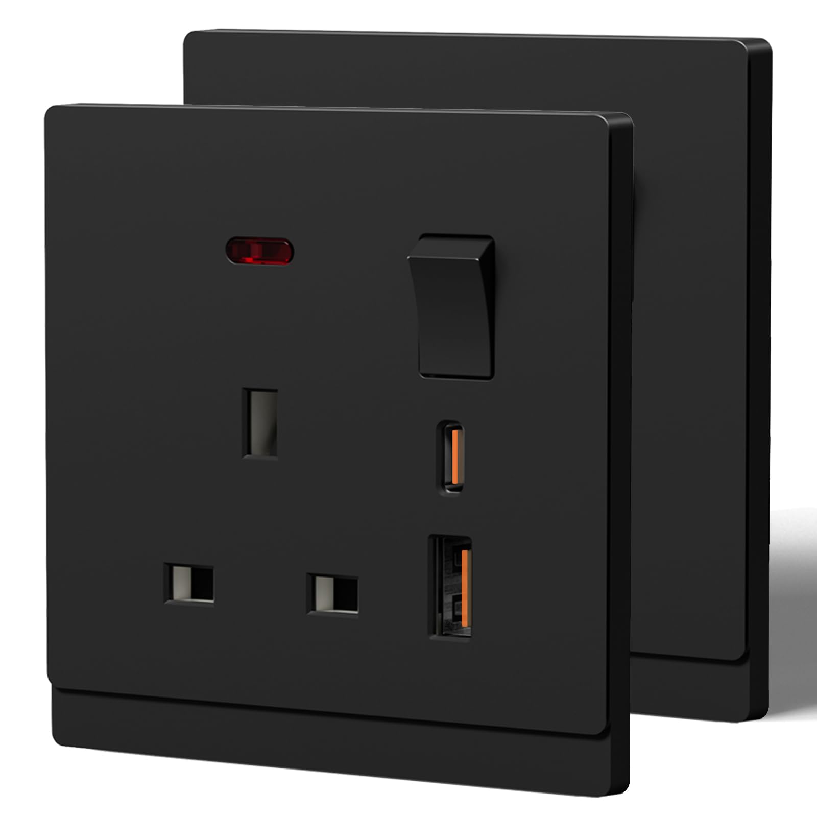 BSEED Single Socket with 20W USB C Fast Charging,Tactile Finish Switched Wall Sockets,13A Electric Power Outlet,Individual Control & LED Indicator,Designer Wall Plate,Single(20W)-2 Pack,86mm Black