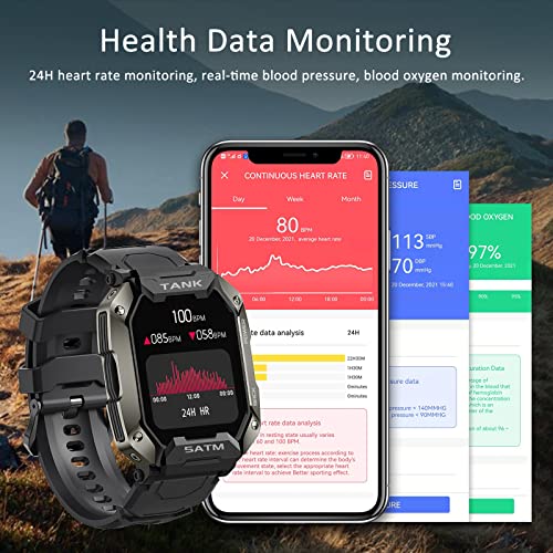 KOSPET Tank Smartwatch,1,72 Zoll Display 5ATM IP69K Wasserdicht Sportuhr mit Blutdruckmessung, Herzfrequenzmessung, SpO2, Schrittzähler, 24 Sportmodi Outdoor Fitness Tracker Uhr für Herren(Schwarz) - Image 6