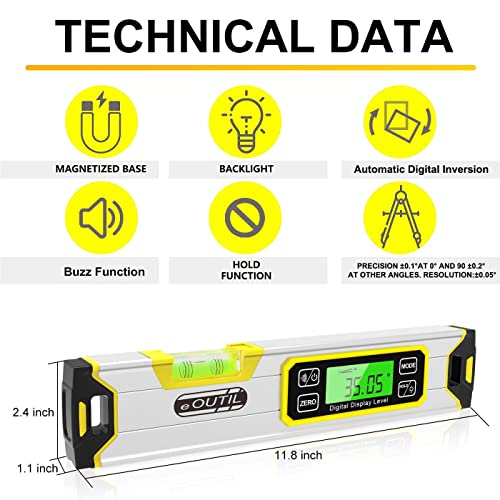 Eoutil DL1917-300 12-Inch Digital Torpedo Level And Protractor Aluminum Inclinometer Angle Finder thumb #4