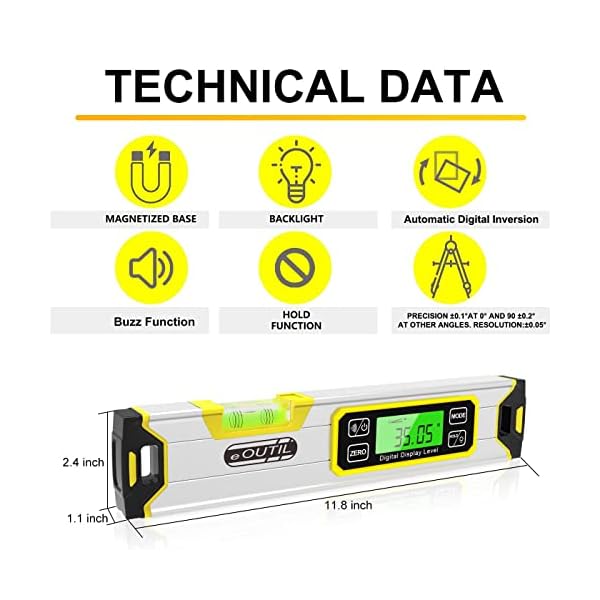 Digital-Niveau und Winkelmesser, 12 Zoll IP54 geschützter elektronischer Blasen-Neigungsmesser-Winkelsucher mit großer LED-Hintergrundbeleuchtung und magnetisierter V-Nut-Basis – Bild 6