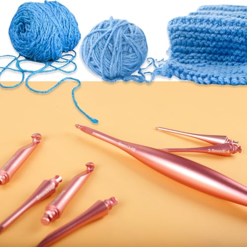 Image of Svartur Interchangeable Crochet Hook Set with 12 Hooks - Ergonomic Crochet Hooks Large Handle, US Sizes E-4 to N-15 (3mm-10mm), Smooth & Lightweight, Crochet Kit with Storage Case, Pink