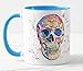 Tazza colorata con teschio sul davanti acquerello, idea regalo, compleanno, lavoro, ufficio, Natale, caffè, (L blu)