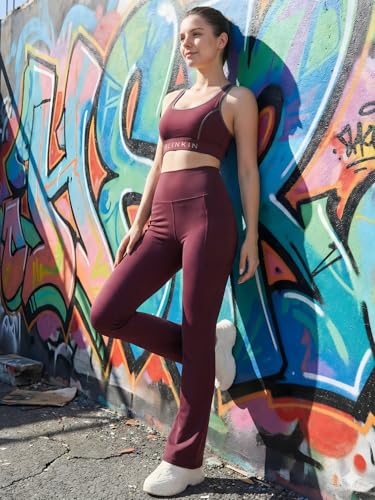 Image of BLINKIN Flared Gym Pants for Women's Workout - The Ultimate Yoga Pants | Workout Lowers | Gym Track Pants for Women with Side Pockets (2049)