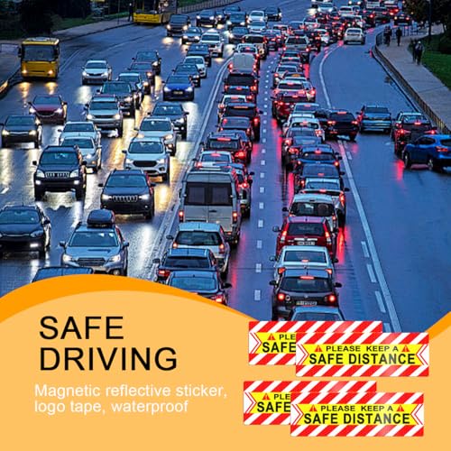 Image of Zpana Car Reflective Magnet Decals, 4PCS Magnetic Keep a Safe Distance Safety Warning Signs Sticker for Auto Bumper Window, Vehicle Exterior Decoration, Universal for SUV Sedan Truck
