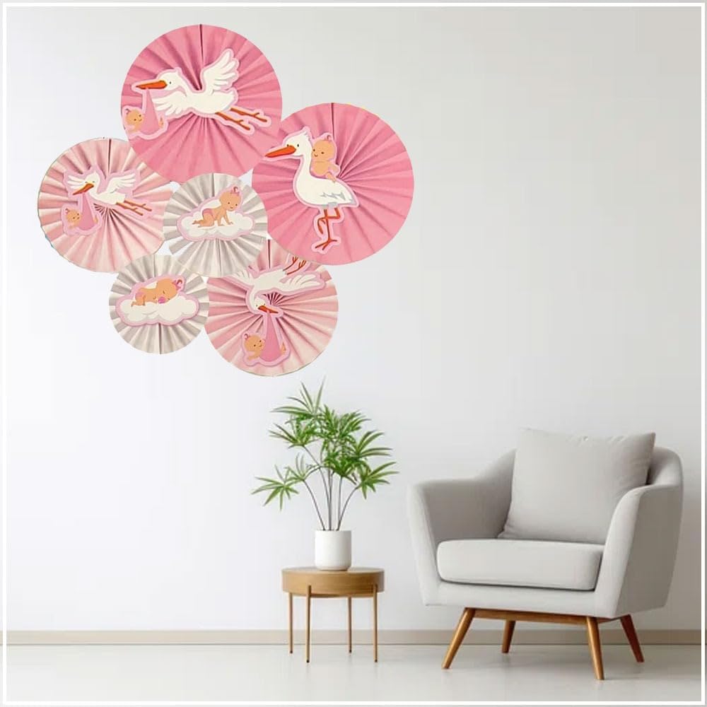 6 Pieces Set Flamingo Paper Fan Decorations , Flamingo Baby Shower Decorations , Hanging Paper Fans for The Birthday Party Decor.
