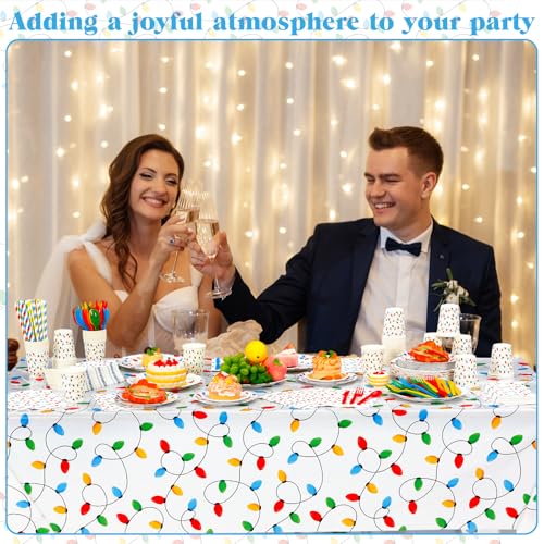 Image of Funnymoom 452 Pcs Christmas Party Decorations for 50 Guests, Colorful Christmas Lights Paper Plates Napkins Cups Tablecloth Cutlery Straws Disposable Tableware Set for Xmas Holiday Party Supplies