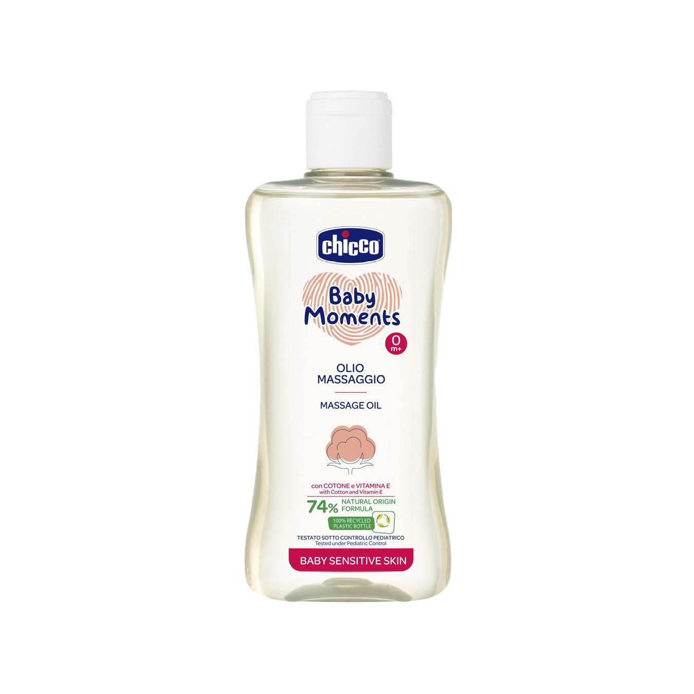 Chicco Baby Moments Massage Oil, Made from 93% Natural Ingredients, Dermatologically tested, Safe for Sensitive Skin, 100% Recycled Plastic, 200ml