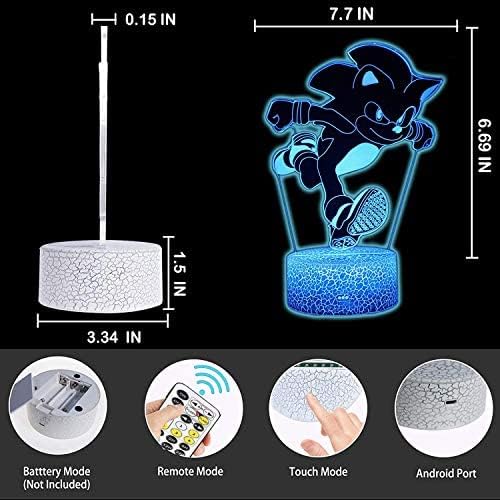QIKI 3D Illusion Sonic The Hedgehog Night Light, Anime Table Lamp with Remote Control & Smart Touch & Timer,Kids Bedroom Decoration, Birthday for Age 2 3 4 5 6 7+ Year Old Kids Gifts (Runhedgehog)