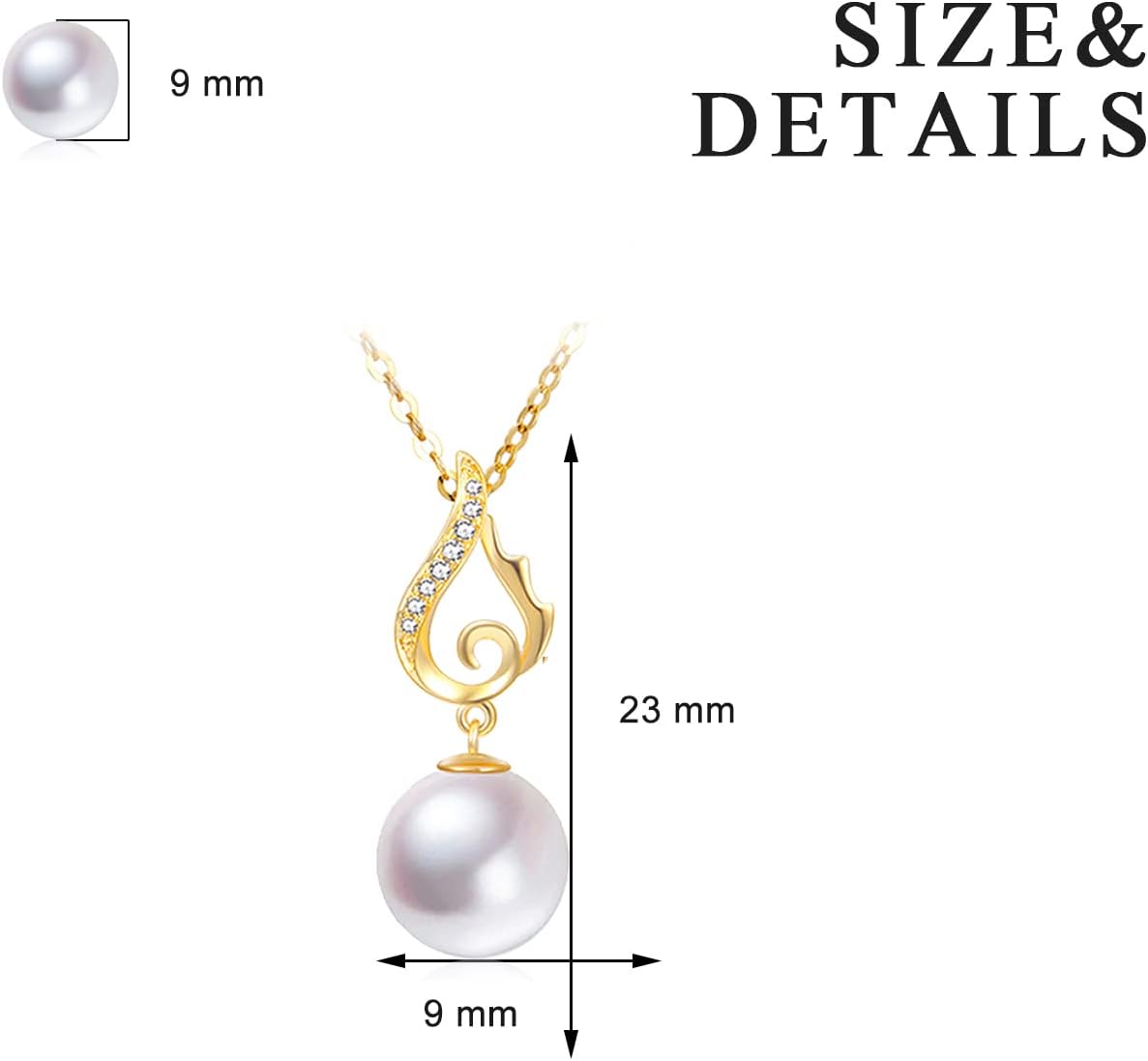 14k Gold Diamond Wing Pearl Pendant Necklace for Women, Present for Wife/Girlfriend, Fine Jewelry for Her, 18 Inch Gold Chain - Image 3