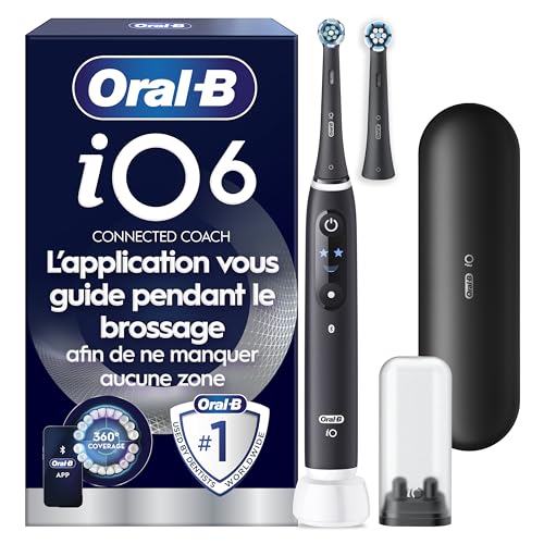 Oral-B Brosse A Dents Electrique iO 6 Noire, 5 Modes De Brossage Dont Blancheur Et Soin Des Gencives, Capteur De Pression, Ecran Interactif, 2 Brossettes De Rechange...