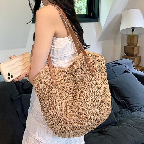 Bolsa de Playa de Paja para Mujer con Cierre Grande miniatura 2
