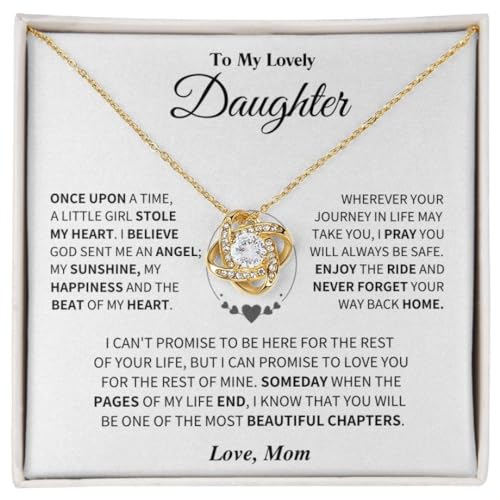 To My Daughter Love Knot Necklace From Mom With Heartfelt Message, Jewelry Gifts For Daughter From Mom, Valentines Day, Graduation, Birthday, Christmas Gift From Mommy.