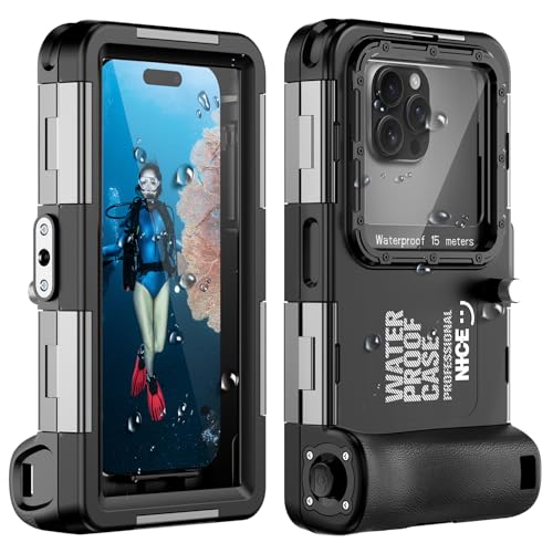 Ezanmull Étui de plongée sous-Marin pour iPhone 16/15/14/13/12/11 Pro Max/XR/XS/X et Plus - Protection Professionnelle - 15 m - pour la plongée avec Tuba, Le Surf, Les Photos et Les vidéos - Noir
