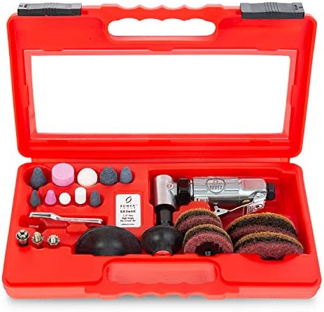 SUNEX TOOLS SX264K, 1/4 Inch Drive Mini Right Angle Air Die Grinder Kit with Speed Regulator, Safety Throttle, Ball Bearing Construction, and Storage Case, 20000 RPM