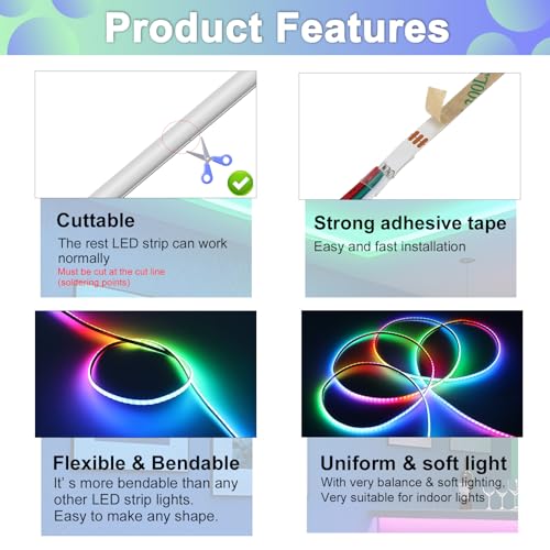 Tira LED COB WS2812B 3mm RGB 3.28ft con Controlador USB miniatura 7