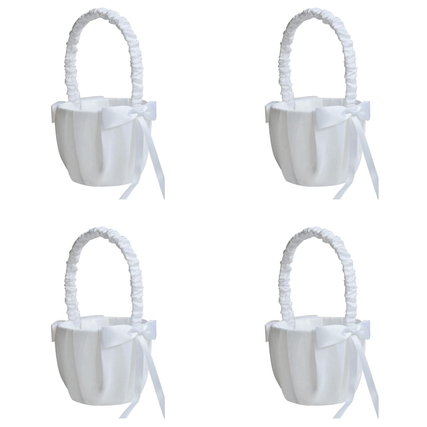 Vjsujehgy 4X Romantic Bowknot White Satin Wedding Ceremony Party Flower Girl Basket