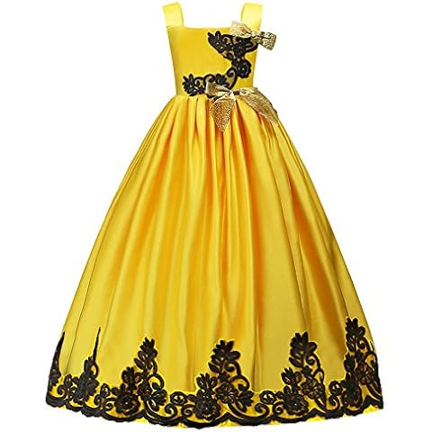 HUANQIUE Girl Evening Wedding Dress 3-14Y Embroidery Flower Christening Pageant Dresses Elegant Chiffon Bowknot Sleeveless Princess Party Cover