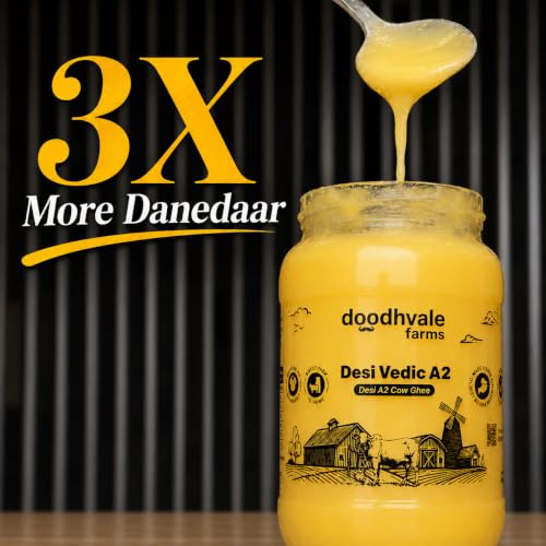 Image of Doodhvale Farms A2 Cow Ghee 330ml(Pack of 2) | Vedic Desi Gir Cow Ghee | Bilona Method | Grass Fed | 100% Pure & Preservative Free | Traditionally Churned Danedar Ghee | Non-GMO | Lab Certified | Glass Bottle