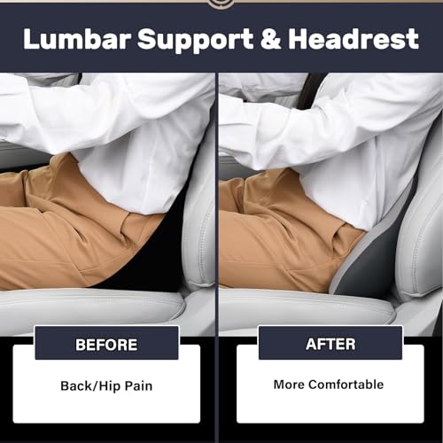 Image of Coverado Lumbar Support and Headrest Pillow for Car, Memory Foam Ergonomic Head Neck Support Pillow for Driving Seat, Back Support and Pain Relief, Seat Cushion for Car, Driver, Office