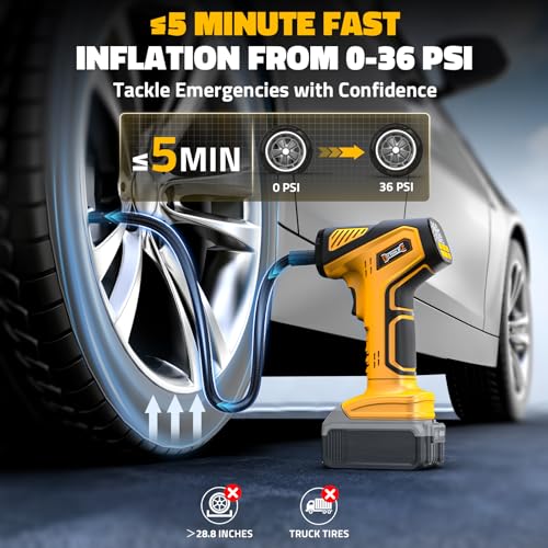 Image of DIYtoolifz 150PSI Tire Inflator Portable Air Compressor: Cordless Air Pump Compatible with Dewalt 20V Battery - Car Tire Pump with Digital Pressure Gauge & LED Light for Auto, Motorcycles (Tool Only)