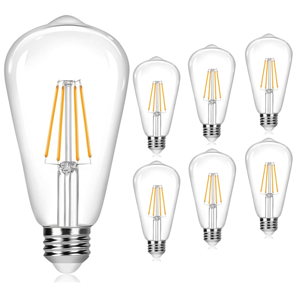 Koovnet LED Edison Bulb, 4W E27 Screw LED Vintage Edison Light Bulbs 40W Equivalent, Dimmable, LED Filament Bulb, Antique Style Retro Clear Glass, 370LM Warm White 2700K-6 Pack
