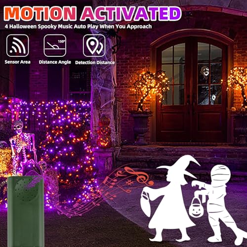 Green Convenience LSO-100/2F Halloween Lights 33Ft 100 Led Battery String Lights With Motion Sensor Spooky Music Or Battery Powered Orange & Purple 2 Colors In 1 Waterproof Halloween Indoor Outdoor Decor thumb #2