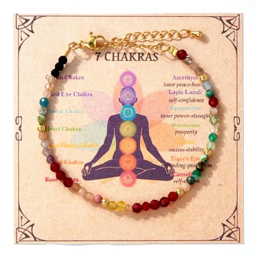 7 Chakra Healing Crstay Beaded Adjustable Bracelets for Women Dainty Energy Stone Beads Friendship Bracelet,Handmade Fashion Chamm Jewelry Gifts