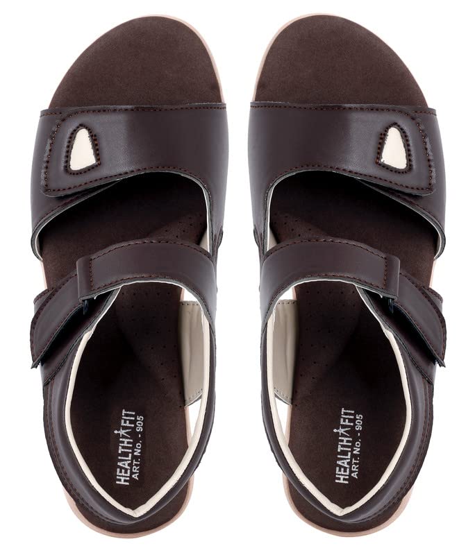 Image of HEALTH FIT Extra Soft Ortho Care Diabetic & Orthopedic Sandal /Doctor Sandal Footwear with Arch Support Women Brown