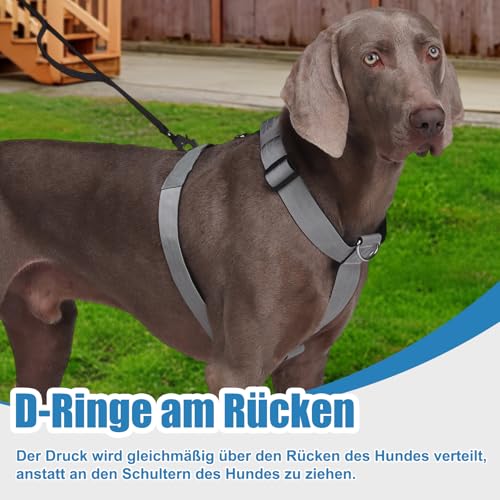 FEimaX Hundegeschirr Mittelgroße Hunde Ausbruchsicher Haustier Taktisches Anti Zug Y-Geschirr No Pull Hundegeschirr Große Hunde, Atmungsaktives Verstellbares Brustgeschirr mit Gepolstert (Grau, XL)