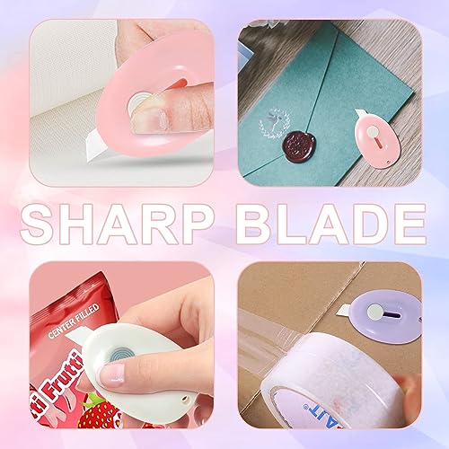 Image of Sonuimy Mini Ceramic Box Cutter with Magnetic, Safety Retractable Cute Small Box Opener Ceramic Blade, Keychain Package Opener Tool for Car Office Work Cardboard -3pcs(Pink White Purple)