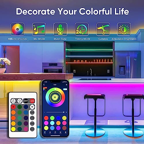Image of One94Store 5 Meters 150 LED Strip Lights with Bluetooth App and Remote Controller RGB Waterproof Lights Multicolor LED Lights for Home Decoration, Bedroom, Diwali, False Ceiling