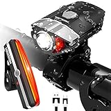 HODGSON USB Rechargeable Bike Light Set Super Bright 370+ Lumens LED Front and Rear Flashlight Splash-proof Easy to Install for Kids Men Women Road Cycling Safety