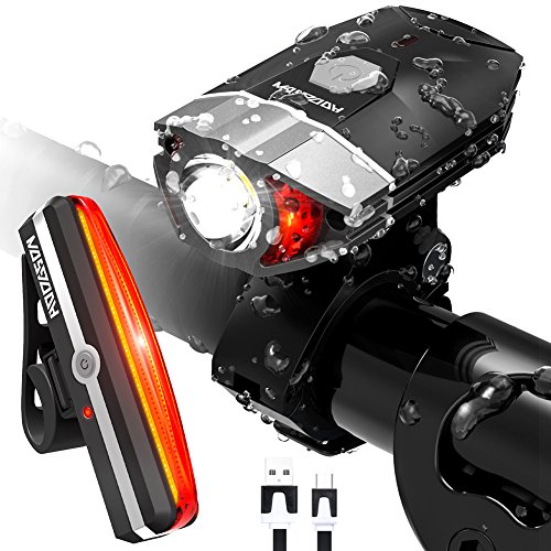 HODGSON Bike Lights Bicycle Lights Front and Back, USB Rechargeable Bike Light Set Super Bright Front and Rear Flashlight LED Headlight Taillight Splash-Proof Easy to Install (Black 2)