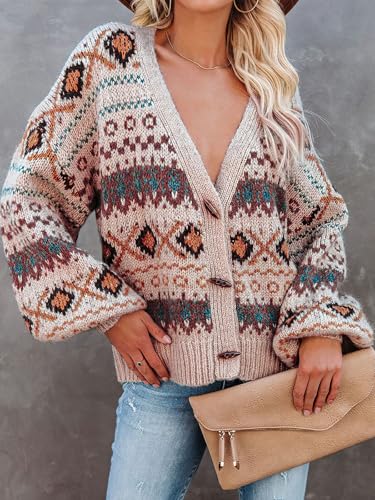 ebossy Women's Casual Oversized Toggle Button Sweaters Cable Knit Long Sleeve Aztec Print Warm Cardigan Coat3