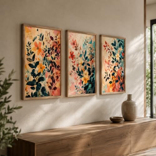 Image of Livin'luxe Set of 3 Abstract Floral Wall Paintings for Living Room Bedroom Hallway Home Decor with Premium Wooden Color Synthetic Frame (25.5 x 19.5 Inch) NM03-60