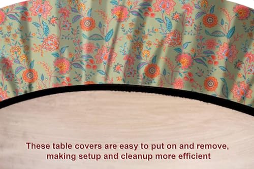 Image of The Furnishing Tree Elastic Cotton Oval Dining Table Cover 35x63 in Inches Floral Multicolor on Green Base