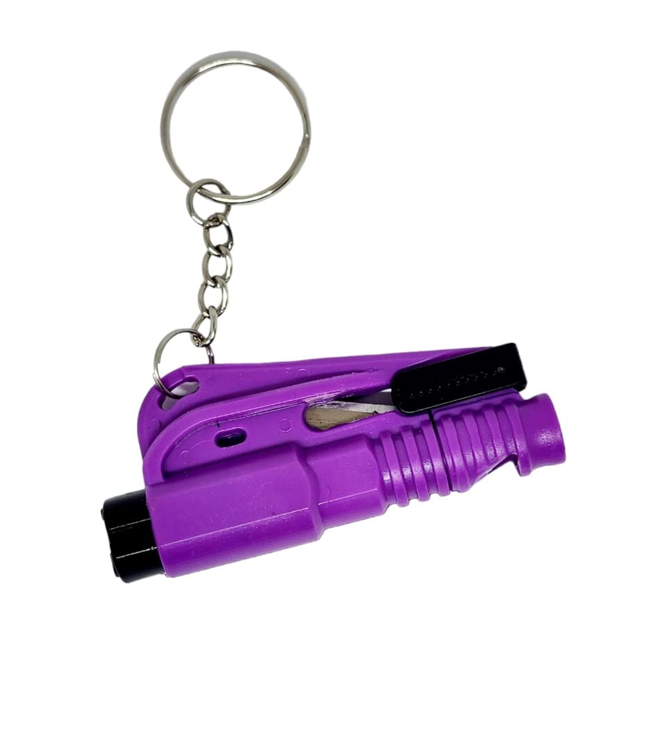 J's Emegency Car Window Glass Breaker 3 in 1 seat Belt Cutter, Window Breaker, & Whistle (1, Purple)