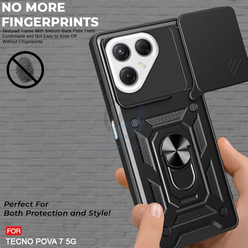Image of AESTMO Tough Armor Tecno Pova 7 5G Bumper Back Case Cover | Ring Holder & Sliding Camera Shield Cover | 360 Degree Protection Back Case Cover for Tecno Pova 7 5G (Black)