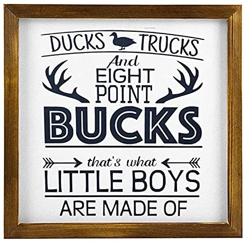Image of Fprqlyze Vintage Sweet Home Decor Ducks, Trucks & 8 Point Bucks Framed Wood Sign, Little Boys Arrow Plaque, Wood Plaque Coffee bar Christmas Thanksgiving Present