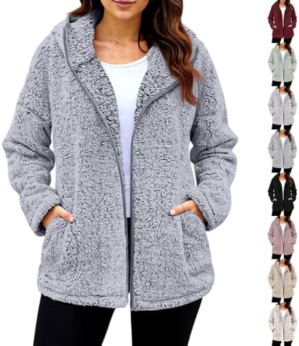 Fleece Sherpa Lined Jacket Women Open Front Hooded Oversized Cardigan Soft Cozy Cardigan Fuzzy Warm Winter Jackets