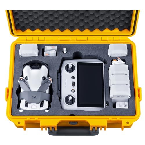 Image of Lykus Titan MM410 Waterproof Hard Case (Yellow) for DJI Mini 4 Pro /Mini 3 /Pro and DJI RC 2 /RC /RC-N2 /N1, Support 7 batteries and RC lanyard [CASE ONLY]