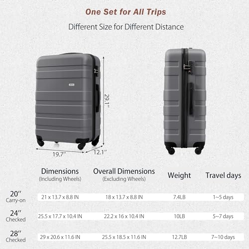 Image of 24 Inch Checked Suitcase with TSA Lock Travel Duffel Bag Wet-Dry Toiletry Bag, Grey