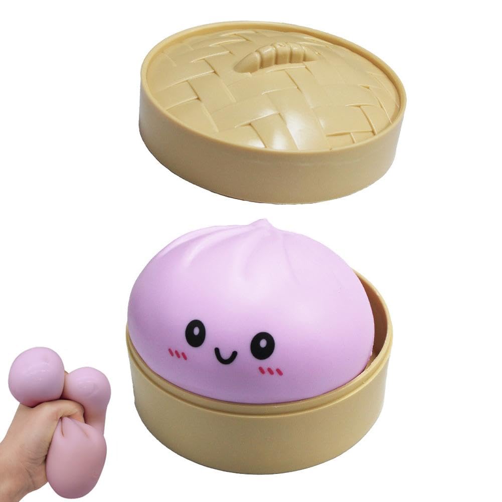 Colorful Dumpling Squishes Stress Balls with Steamer, Cute Anxiety Relief Toy, Soft Squeeze Decompression Dough for Adults, Simulation Food Squishies Bun (Glitter White, 1pcs) — view 12