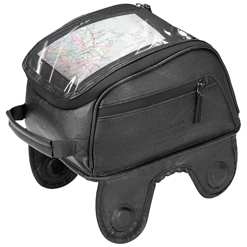 KEMIMOTO Bolsa para tanque de motocicleta, bolsa de tanque de gás magnética à prova d'água de couro PU, película transparente de tamanho grande para tela sensível ao toque 7L, preta