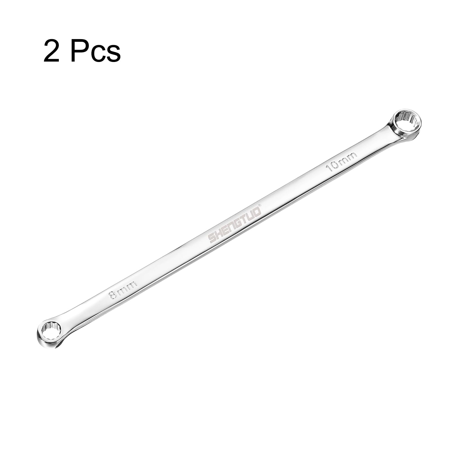 QUARKZMAN 2 sztuki podwójnych kluczy oczkowych 8 x 10 mm metryczne 12-punktowe przesunięcie 0 stopni ekstra długie, podwójne klucze oczkowe z grzechotką CR-V polerowany długi klucz narzędzie do napraw